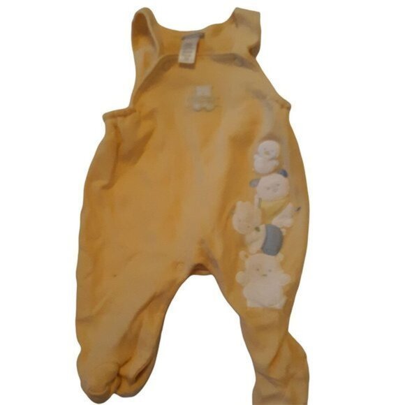 Carters Baby Girl One Piece Pajamas S 0-3M Yellow & White Animal Design Cotton - Picture 1 of 6